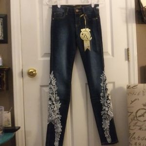Koucla designer denim with lace accents size small